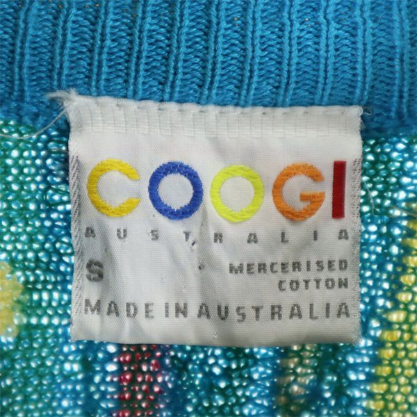 古着 COOGI クージー 90s オールド 3D 総柄 長袖 コットン セーター S 水色系 ニット メンズ クージー 90s オールド 3D 総柄 長袖 コットン セーター S 水色系
