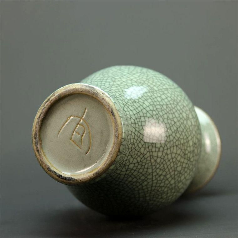 北宋青磁割れ両耳瓶 景徳鎮 陶磁器 装飾品 現代工芸品 美術品