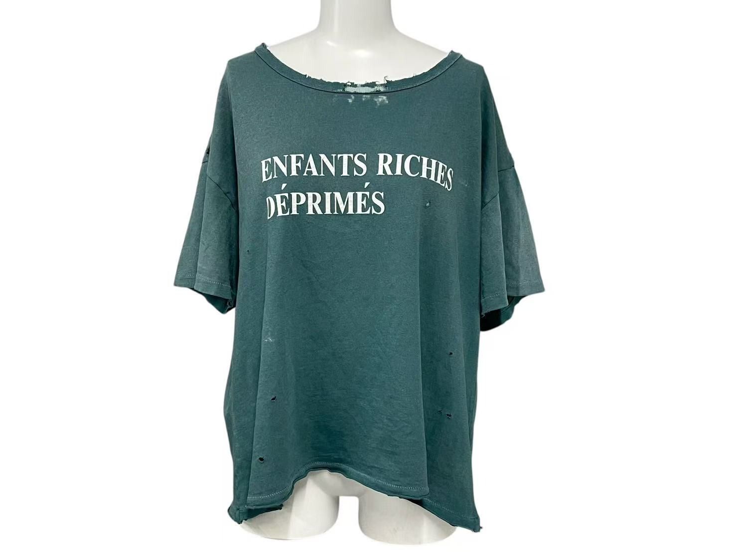 Enfants Riches Deprimes ERD Tシャツ ダメージ加工 グリーン コットン 