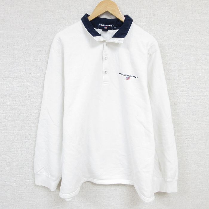 XL/古着 ラルフローレン Ralph Lauren ポロスポーツ 長袖 ブランド スウェット メンズ ワンポイントロゴ 大きいサイズ 襟付き 白 ホワイト 