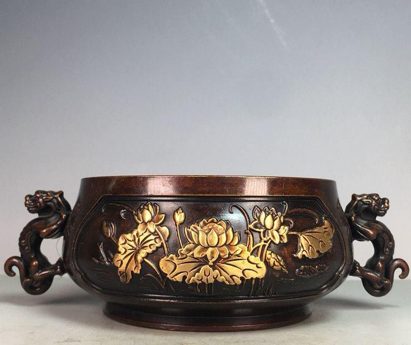 大明宣徳両両耳蓮葉蓮花香炉 銅香炉 香道具 仏具 工芸品美術品 置物 香道具 大明宣徳両両耳蓮葉蓮花香炉 銅香炉 香道具 仏具 工芸品美術品 置物 香