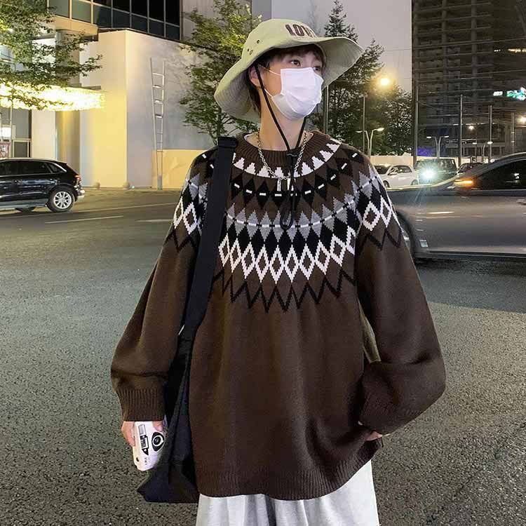 求心柄 プルオーバー ノルディック柄 ニット 丸首 クルーネックニット 
