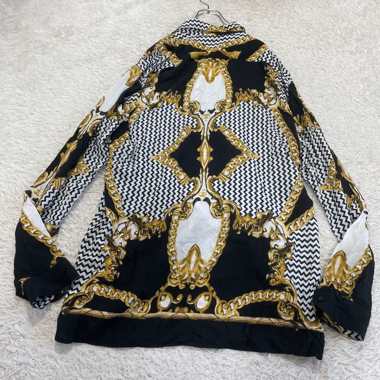 美品】ZARA ザラ 総柄 長袖シャツ バロック調 スカーフ柄 XL