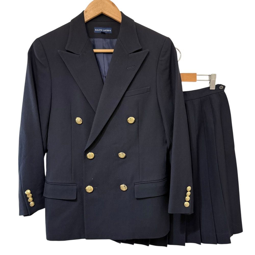 Ralph Lauren ラルフローレン ジャケット ブレザー 紺ブレ プリーツスカート スーツ セットアップ キッズ 150|160 ネイビー キッズ 古着
