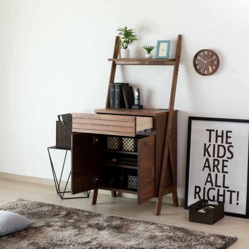 飾り棚付 天然木 キャビネット ブラウン 幅６５cm コンセント リビング家具 リビング収納 収納家具 おしゃれ家具