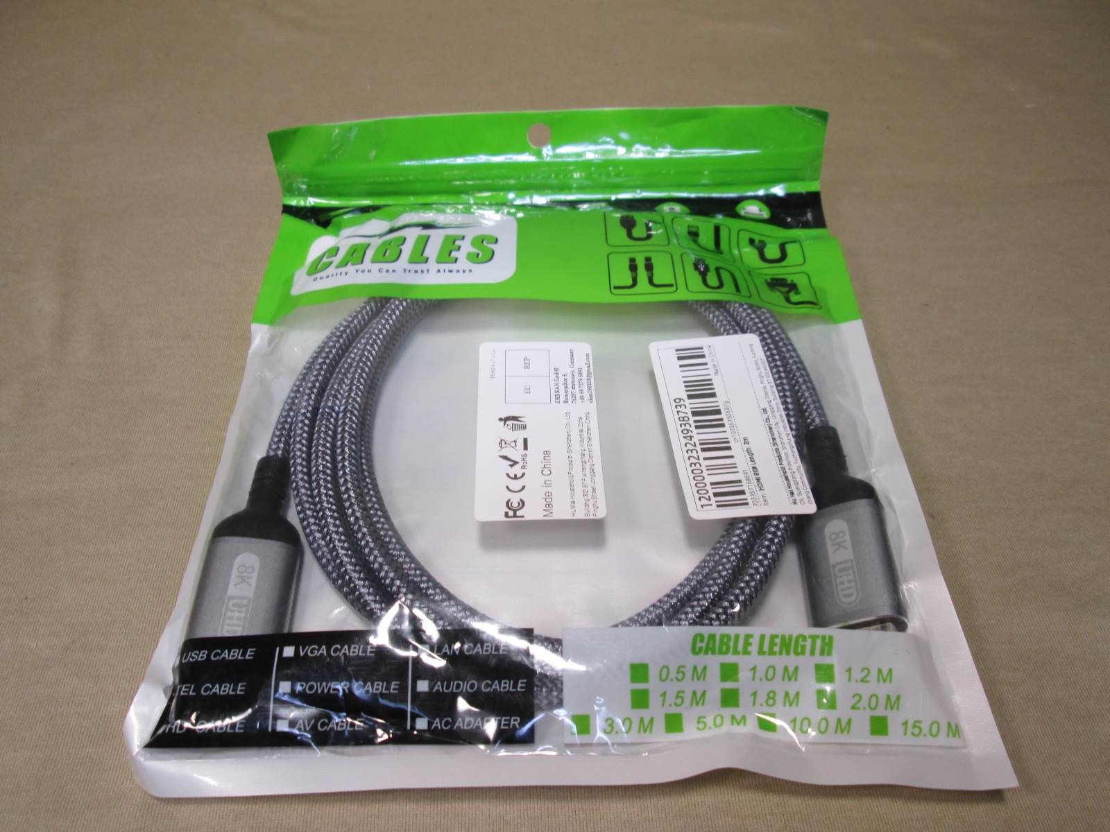 HDMIケーブル 2m ウルトラハイスピード (HDMI 2.1) 8K/4K/3D対応 送料無料 正常品 ＜新品＞ [89986]
