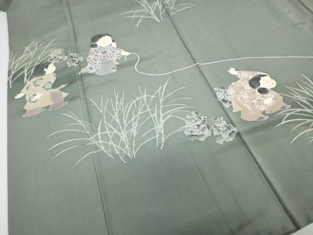 平和屋着物○極上 十日町友禅作家 関口遼一 訪問着 童子遊び 正絹 逸品