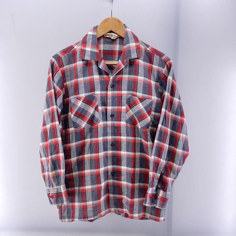 RENOWN 60s 開襟チェックシャツ レッド×グレー サイズM レナウン 24