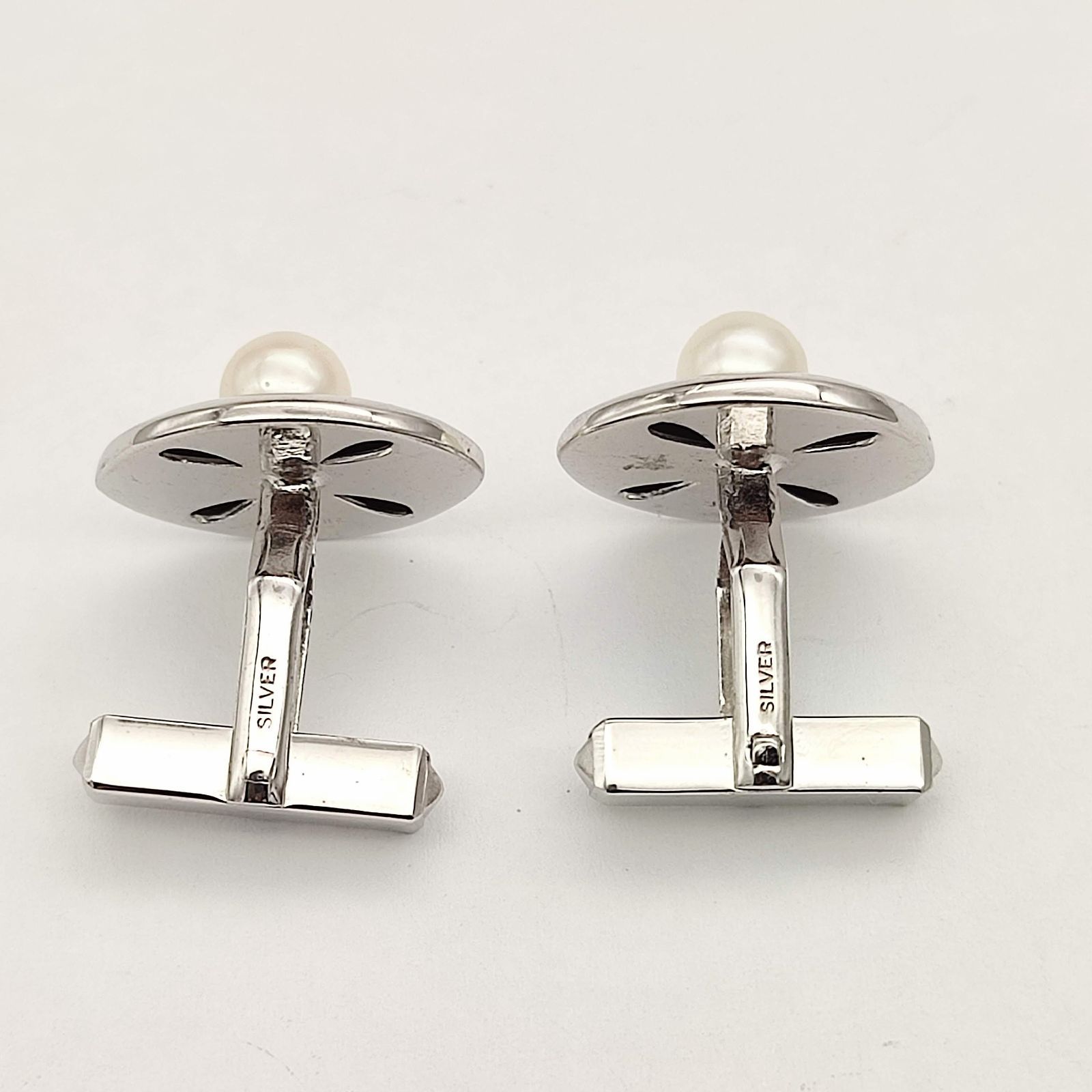 美品】パール付きカフスボタン カフリンクス SILVER シルバー925