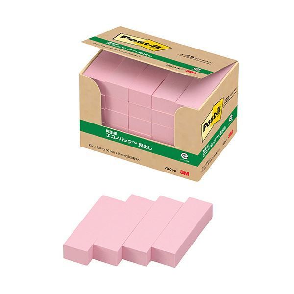 まとめ 3Mポスト イット エコノパック 見出し 再生紙 50×15mm ピンク 7001-P 1パック 25冊 ×5セット