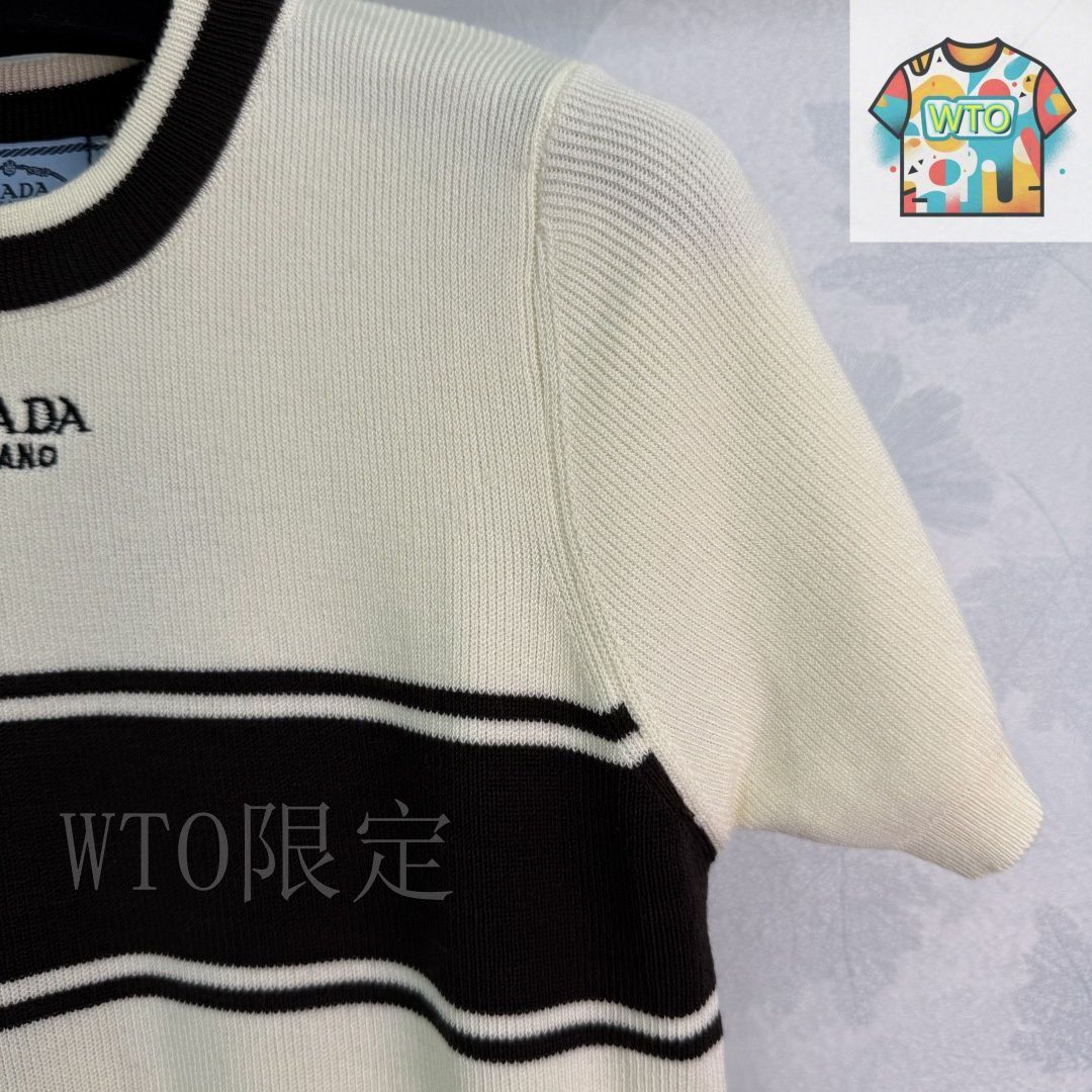 今日特価】Prada 2025 春夏 カラーブロック 丸首 ニットショート