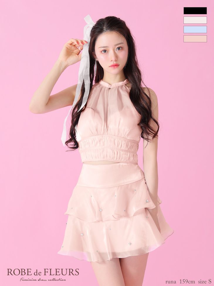 ROBE de FLEURS ピンク ラメ入り スリーブレスドレス ROBE de