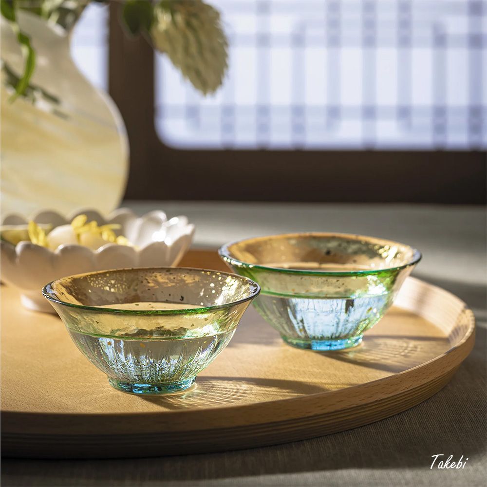 津軽びいどろ 酒器 盃 75ml 金彩盃 爽華(さやか) 2点セット【花
