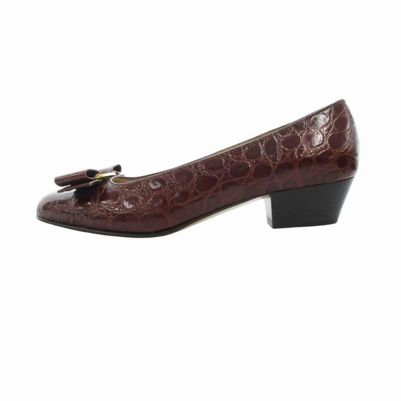 関税込☆FERRAGAMO☆リボンクロコダイル風レザーパンプス560 サルヴァトーレフェラガモ Salvatore Ferragamo ヴァラ パンプス