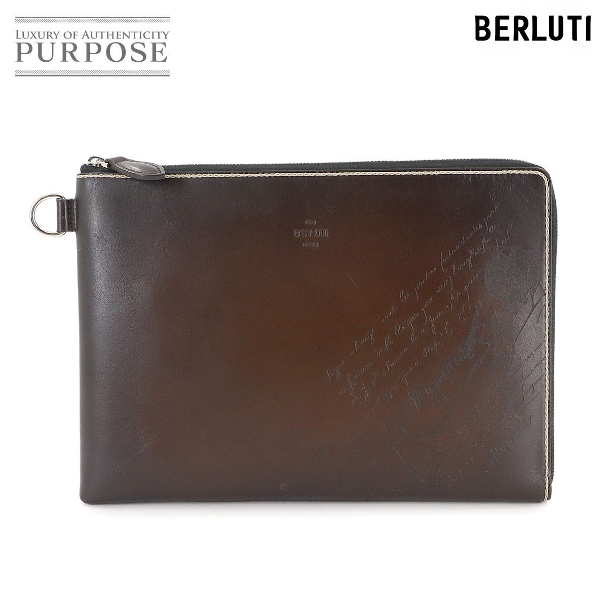 ベルルッティ Berluti ニノ GM クラッチ バッグ ヴェネチアレザー ブラウン シルバー 金具 スクリット Nino GM Clutch 90294596