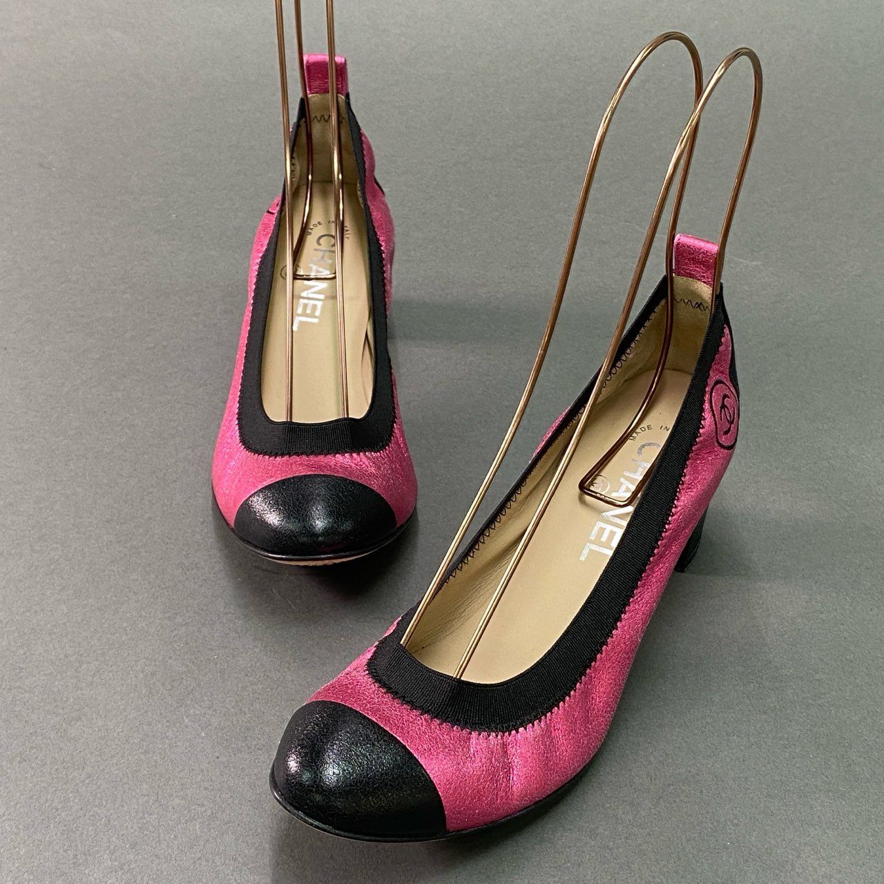 8g8 《美品》 CHANEL シャネル CC ココマーク ヒールバレエ