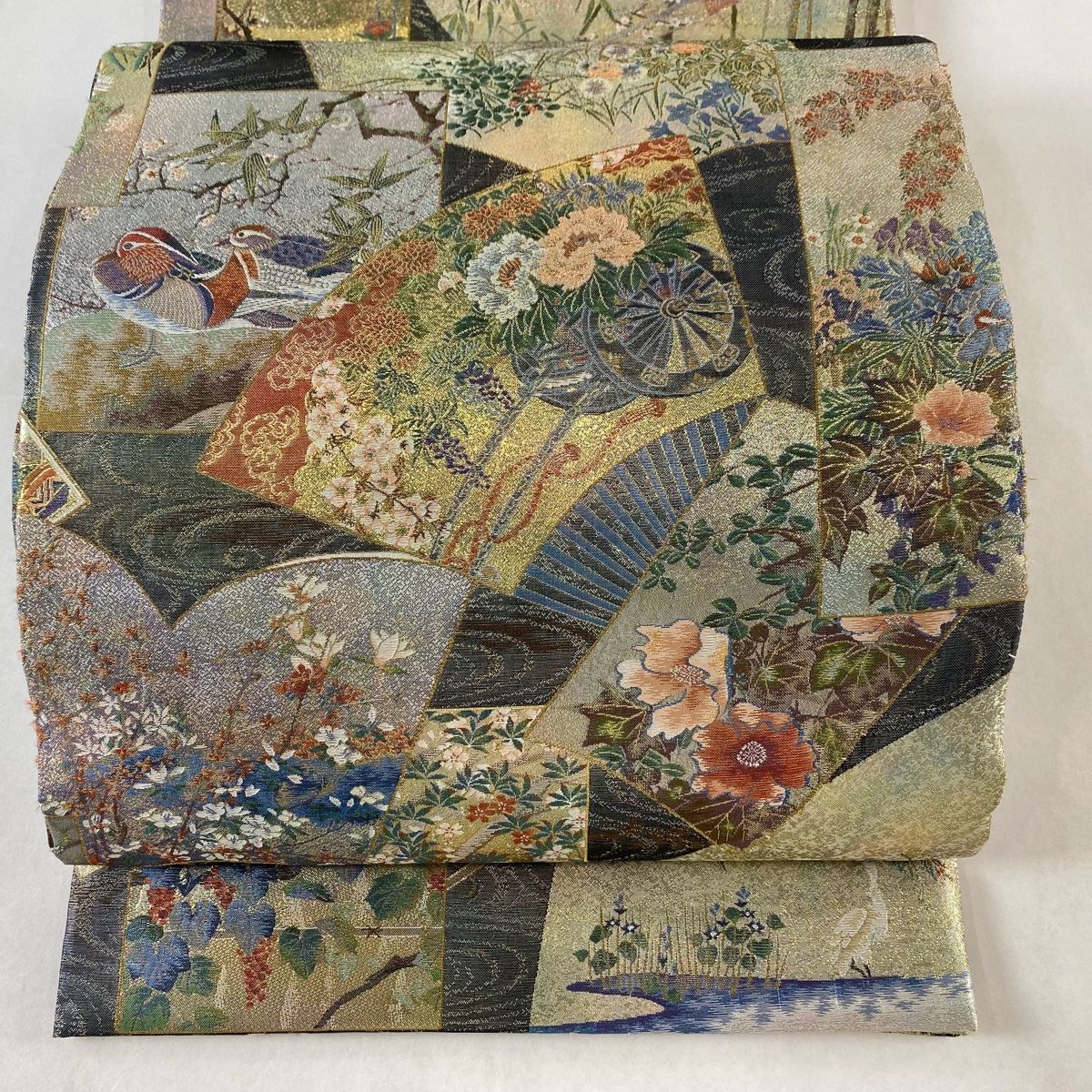 平和屋本店□希少 だらり帯 丸帯 芸姑 舞妓 七宝松葉文 黒地 金糸 逸品  