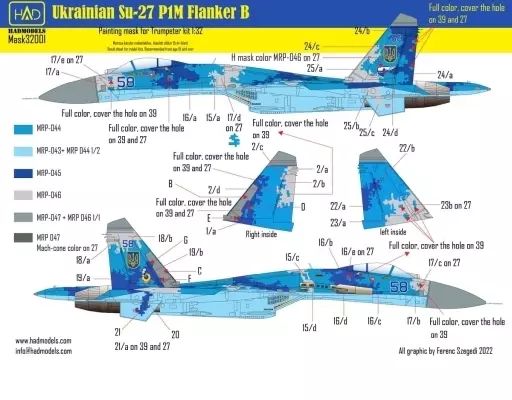 塗料 工具 1|32 Su-27P1M フランカーB ウクライナ デジタル迷彩 塗装マスクシール トランぺッター用 HAD32001