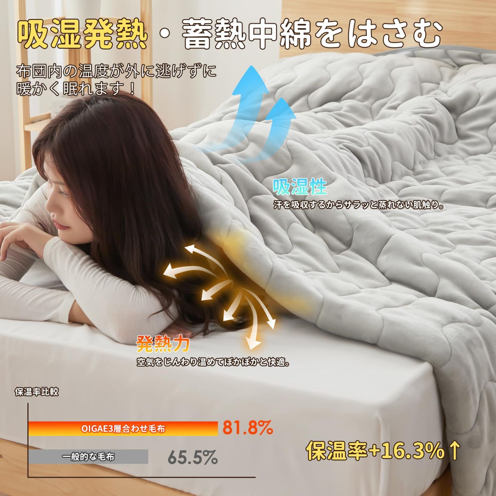 人気商品】あったか フランネル 三層構造 中わた入り ブランケット 掛け毛布 冬用 襟付き 二枚合わせ ふわふわ 厚手 静電防止 冬 洗える シングル  毛抜けない 毛布 140x200cm OIGAE グレー - メルカリ