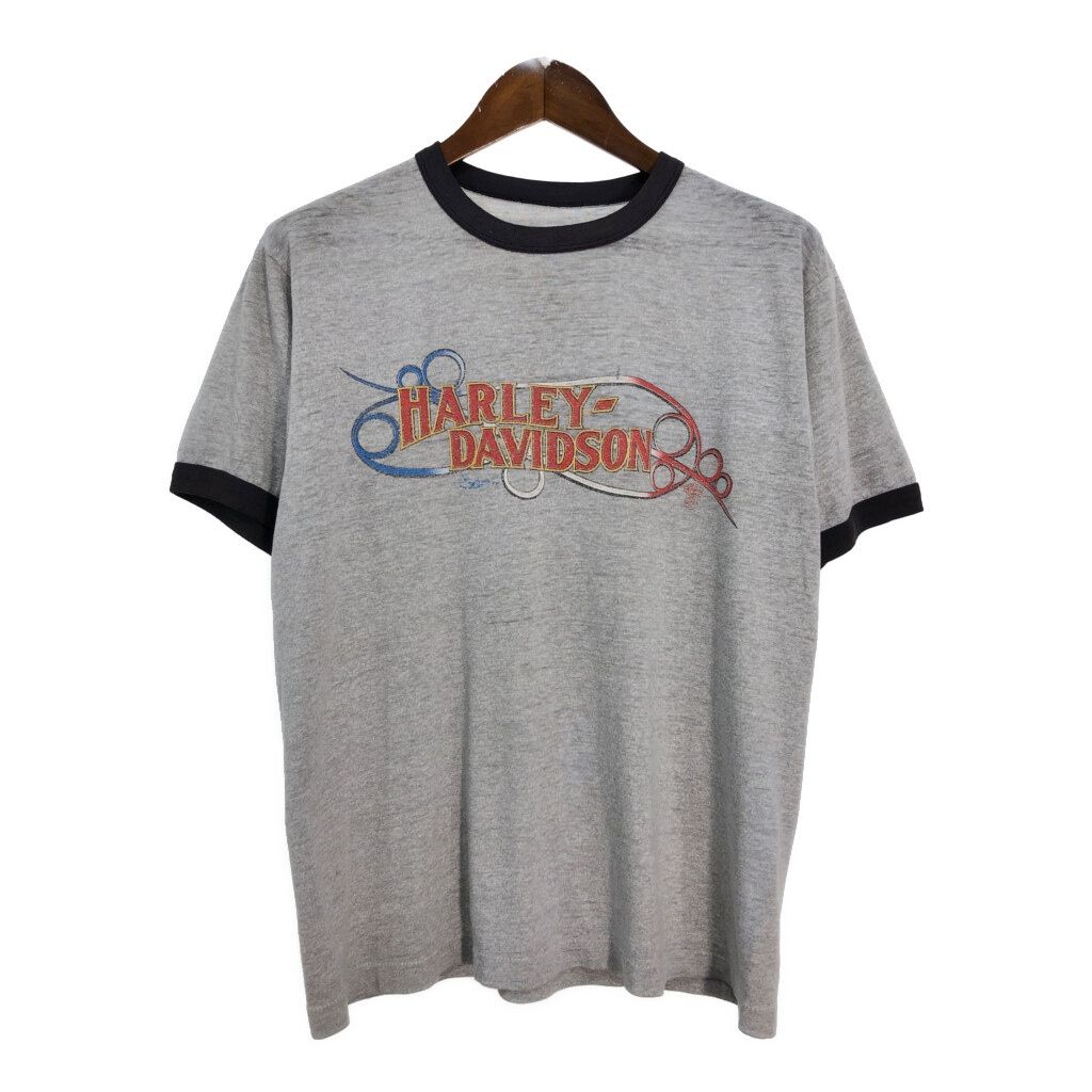80年代 HARLEY DAVIDSON ハーレーダビッドソン モーターサイクル リンガーＴシャツ グレー メンズ L相当 古着 U1662