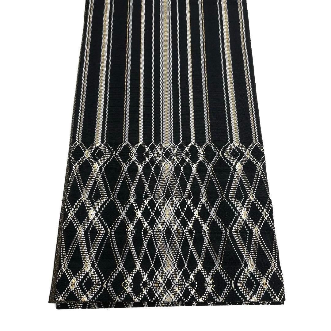 ひなや　未着用　袋帯　手組み　縦縞　金糸　菱　抽象模様　着物　124a d ひなや未着用袋帯手組み縦縞金糸菱抽象模様着物124a d
