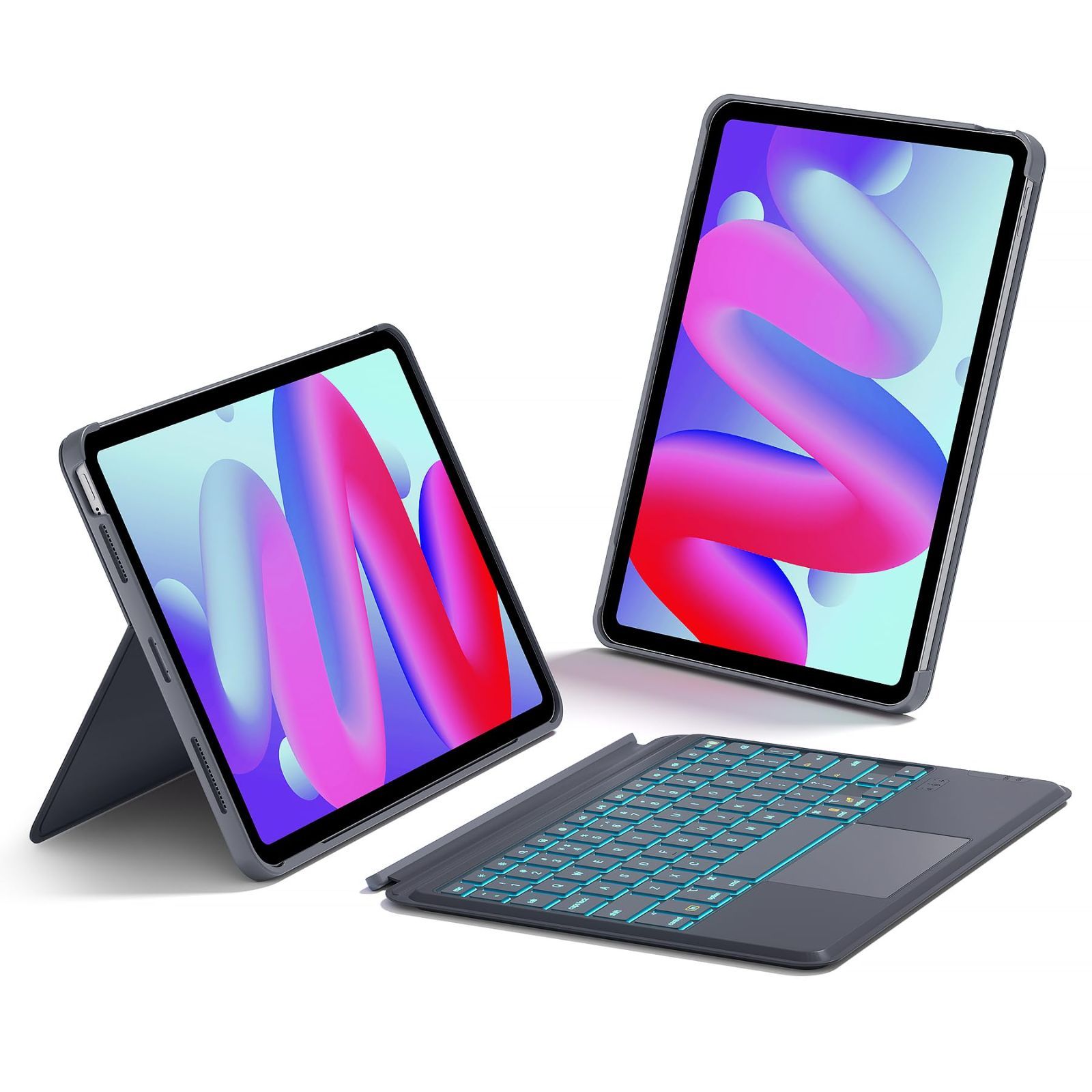 グレー Inateck キーボードケース iPad Air 11インチ 2024/第5世代/第4世代 10.9インチ（2022/2020）、iPad Pro 11インチ 第1/2/3/4世代 対応 7色のバックライト 取り外しなキーボード トラックパッド付き