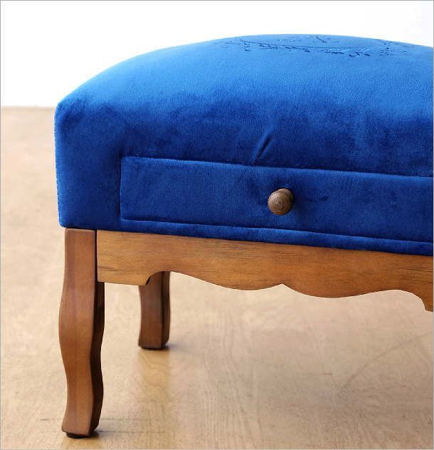 スツール アンティーク おしゃれ 椅子 布 クッション 木製