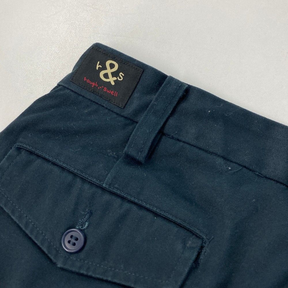 美品　ROUGH & SWELL ラアンドスウェル　ロングパンツ　ネイビー 美品】ラフアンドスウェル パンツ ダークネイビー×白 綿100％ ロゴ