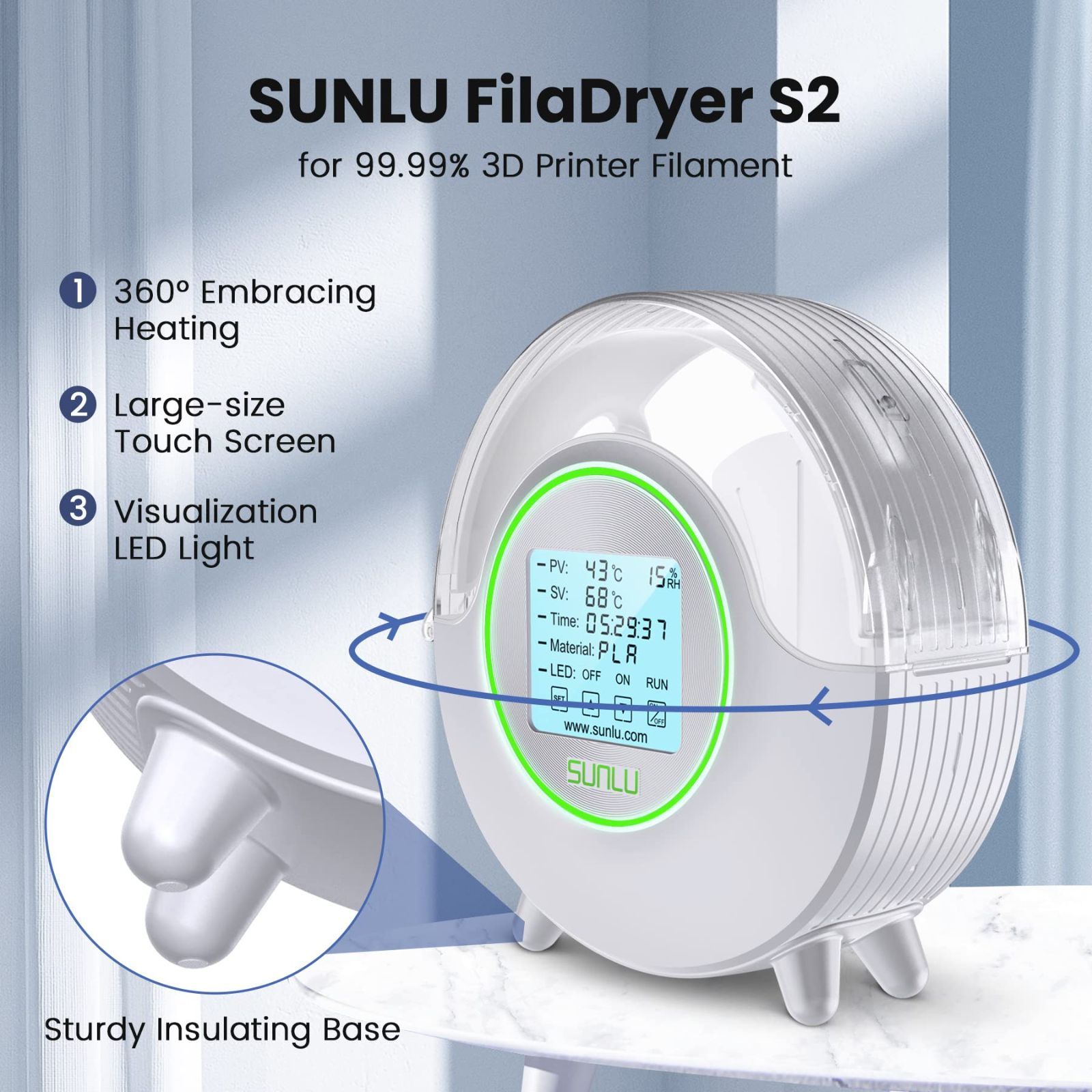 SUNLU 3D フィラメント 乾燥機 S2、SUNLU 3Dプリンタ Dryer Box for 3D printing、360°サラウンド加熱、タッチパネル操作、リアルタイム湿度表示、Nylon  PA ABS PLA PETGフィラメント用乾燥器 1.75 斎藤商事 メルカリ