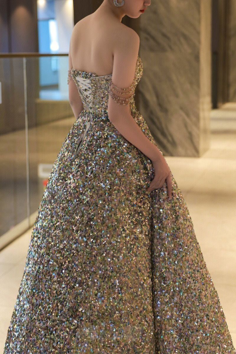 送料無料 パーティー 結婚式 披露宴 ステージ 演奏会　キラキラスパンコール ロングドレス スパンコールキラキラウェディングドレス演奏会 (パーティードレス