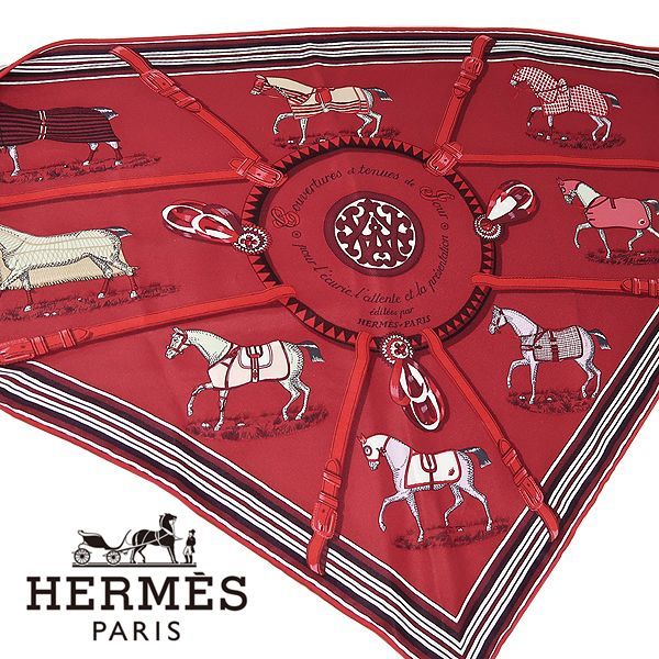 美品 HERMES エルメス ポワント 三角スカーフ シルク100% 三角 スカーフ ポワントゥ レッド 赤 ホース 馬 - メルカリ
