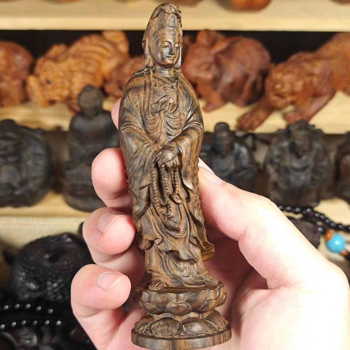 観音菩薩 神 神様 仏 仏像 木製 木彫 オブジェ 幸運 長寿 縁起物