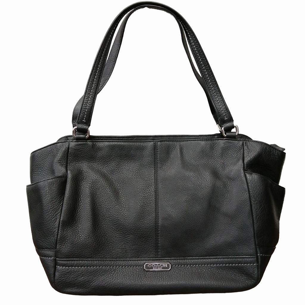 コーチ COACH 美品 シボレザー ハンドバッグ A4 プレートロゴ 本革 黒