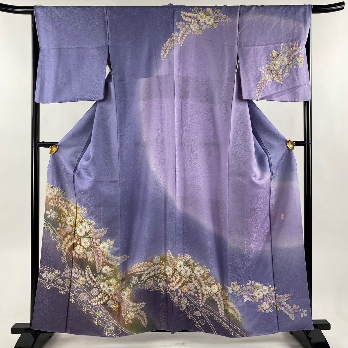 訪問着 身丈159.5cm 裄丈66cm M 袷 徳永憲峯 落款 辻が花 地紋 銀通し  