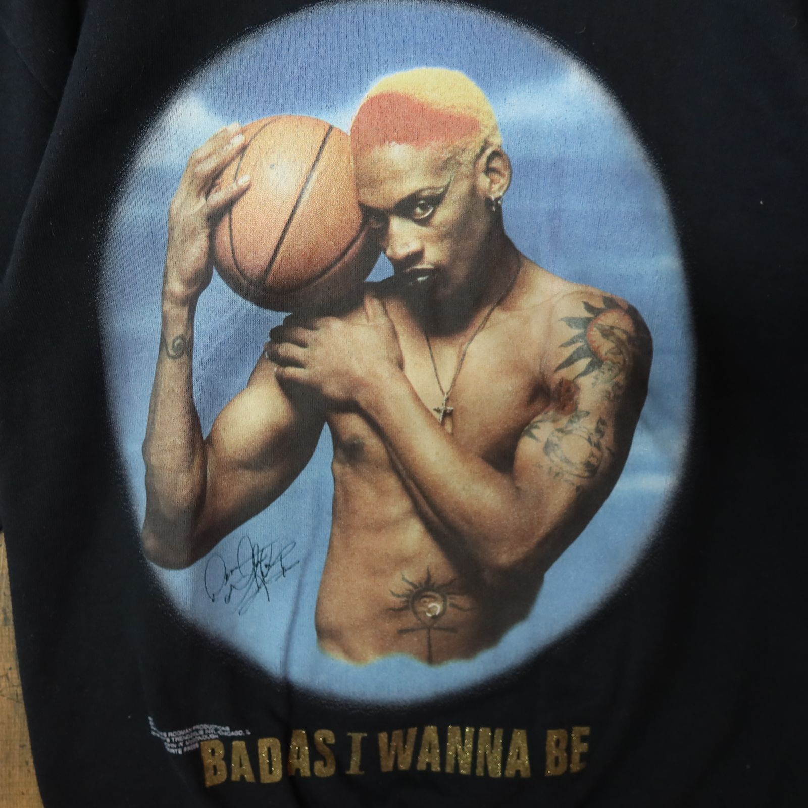 90s 希少 Vintage US古着☆Dennis Rodman デニスロッドマン DELTAボディ 長袖 プリント スウェット SIZE L  ブラック 90's 90年代