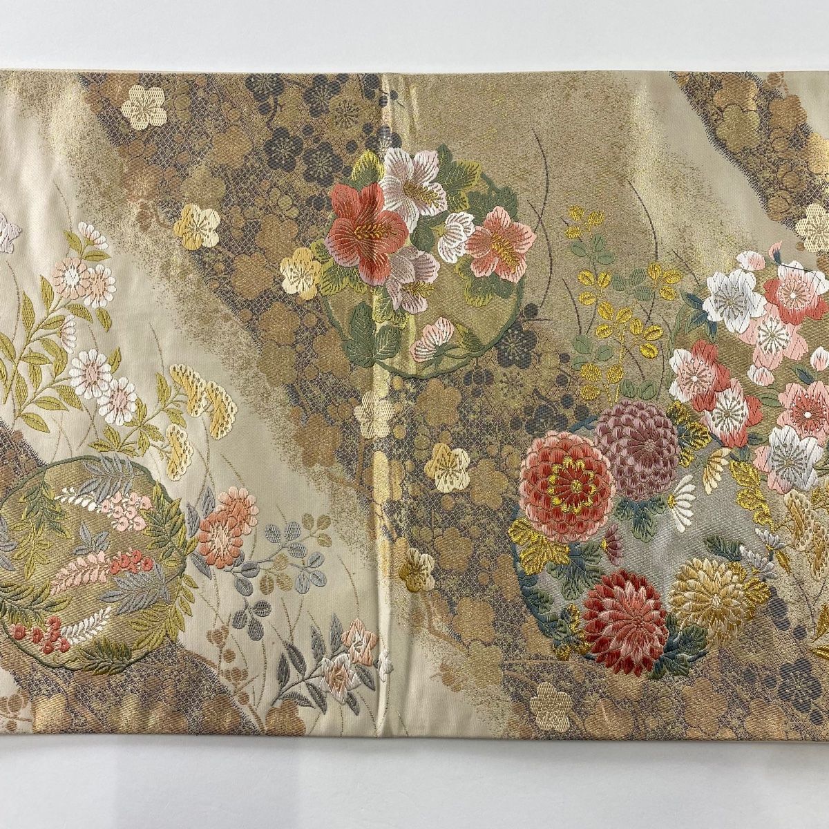 袋帯 秀品 草花 赤茶 六通 正絹