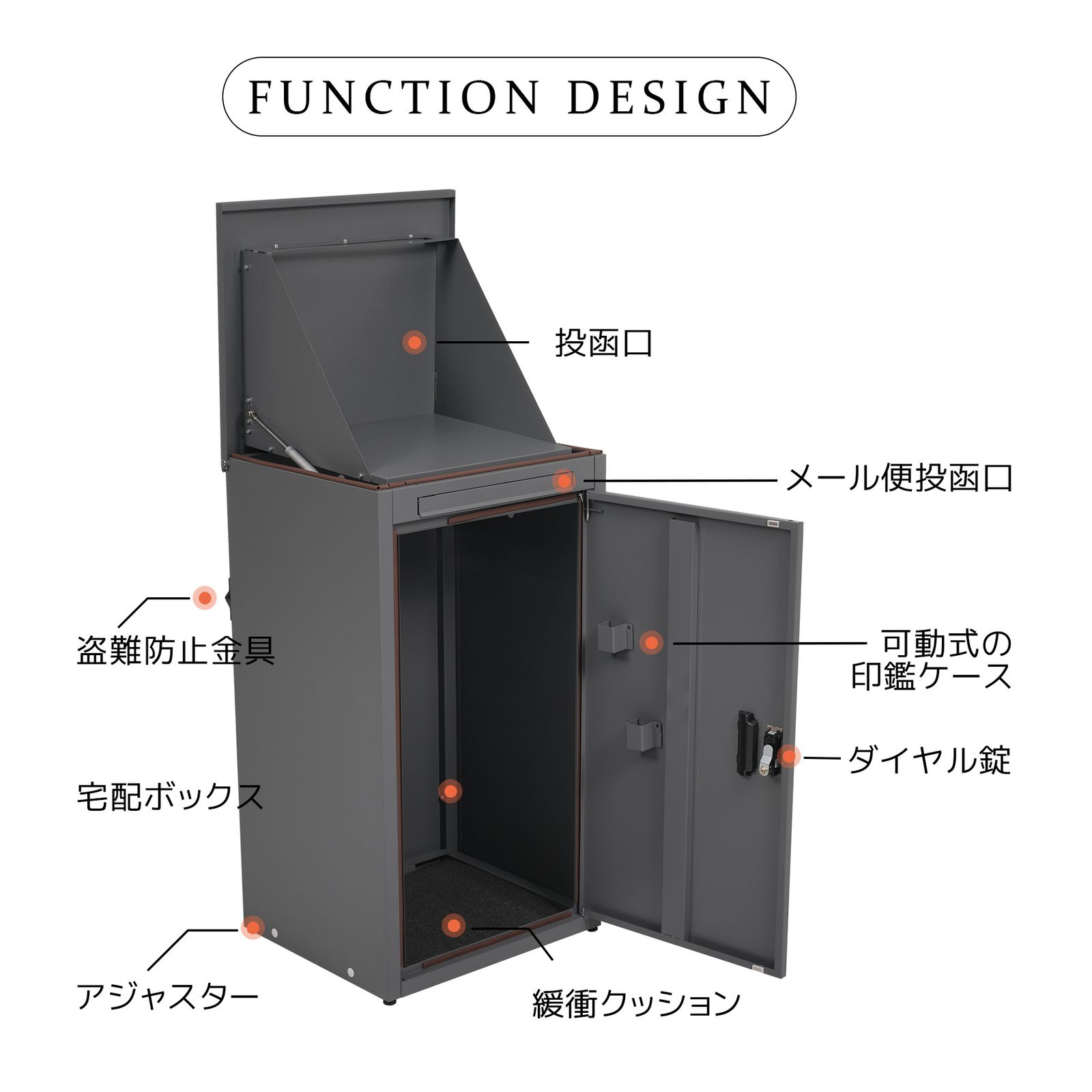 宅配ボックス 据置型 大容量 ポスト一体型 投函口3つ 複数投函 屋外