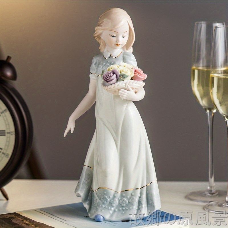 オブジェ 置物 花のかごを持っている女性 オーナメント インテリア 室内 屋内 リビング ダイニング 寝室 玄関 オシャレ 可愛い インテリア雑貨 セラミック プレゼント ギフト 高級感