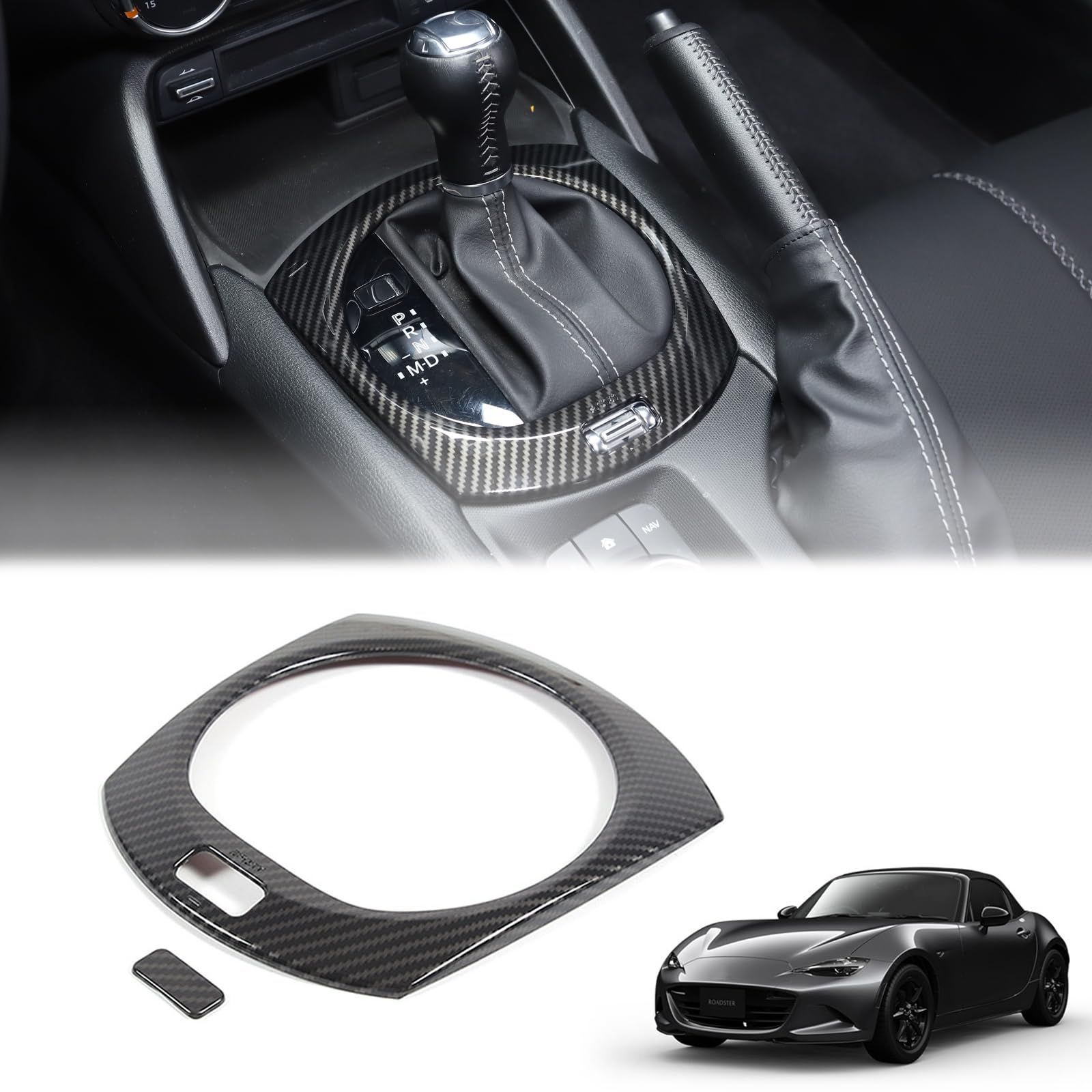 カーボン調 Hcilloend 新型 マツダ ロードスター RF ND系 2016～2024に適用 シフトパネル シフトカバー センターコントロールシフトパネル カバー ABS製 取付簡単 貼付タイプ 装飾用 内装パーツ カ