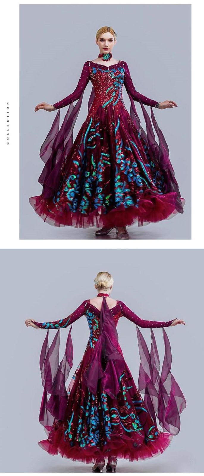 社交ダンスドレス フロート 上品 長袖 スタンダード 社交ダンス衣装 ワンピース 黒 広がる裾 モダンワンピース スタンダードドレス レッスン着 発表会 競技着 練習着 演出用 スタンダードダンス ワルツ ドレス ロング丈 オールシーズン WHITEMONARCHHOTEL_COM