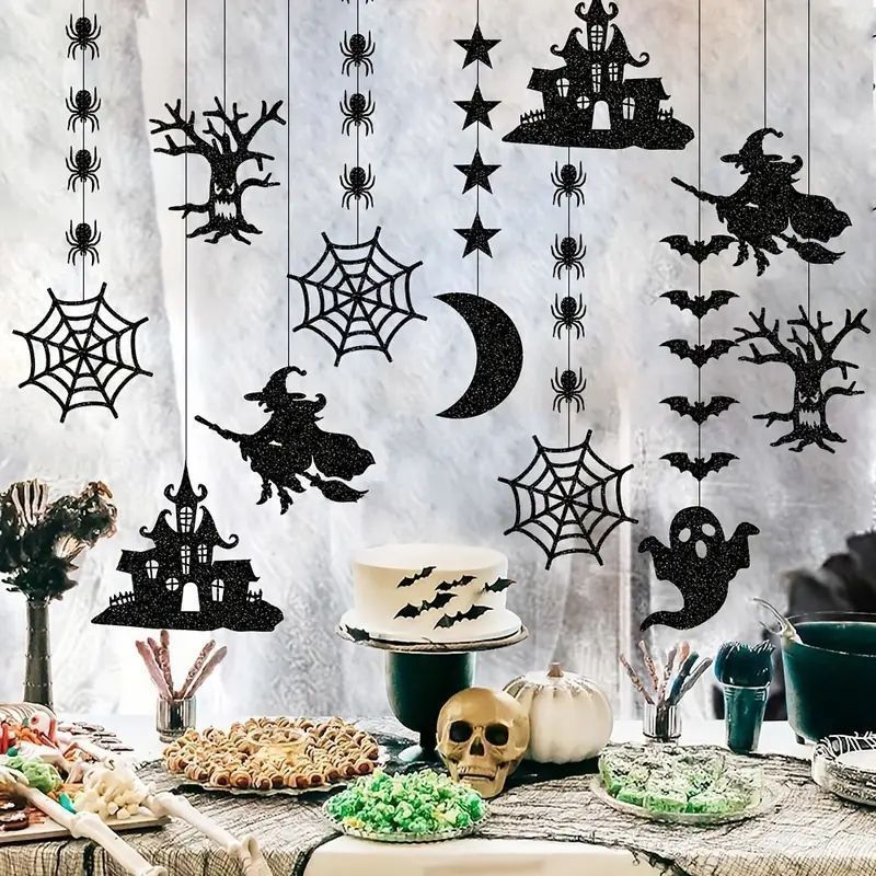 ハロウィンペーパーデコレーションセットゴシックスタイル 即 OK ハロウィーンデコレーション ラテアート吊り下げオーナメント ハロウィーン スパイダー ウィッチ ゴースト バット yunban586