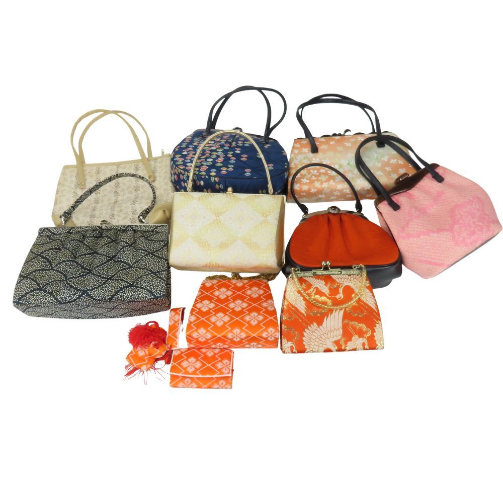 中古】 和装バッグ 9点セット まとめ売り 正絹 メタル 和装 呉服