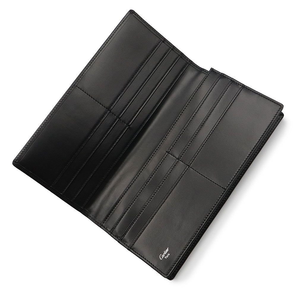 カルティエ Cartier 二つ折り財布 レザー ブラック シルバー金具 黒