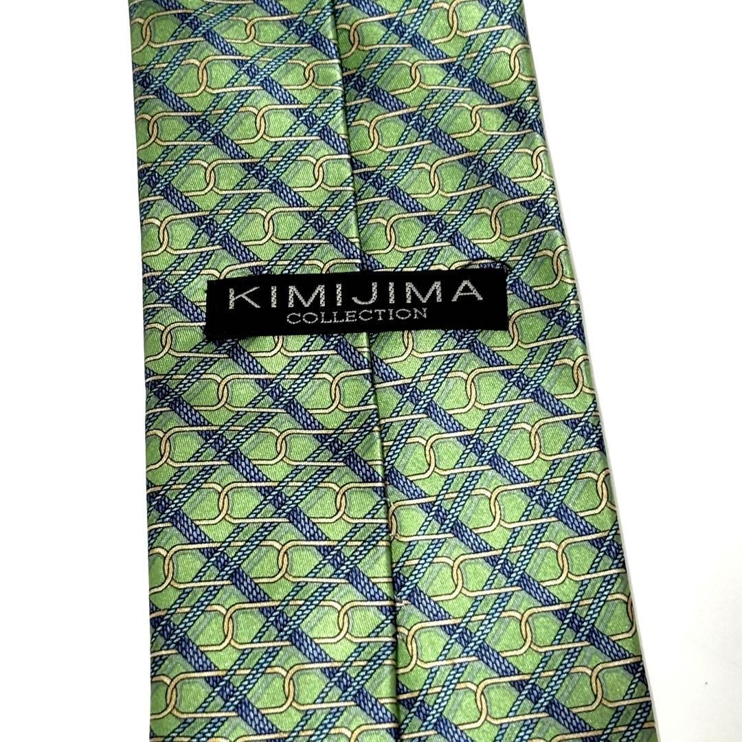 極美品✨ キミジマ ネクタイ 光沢 グリーン チェック柄 お洒落
