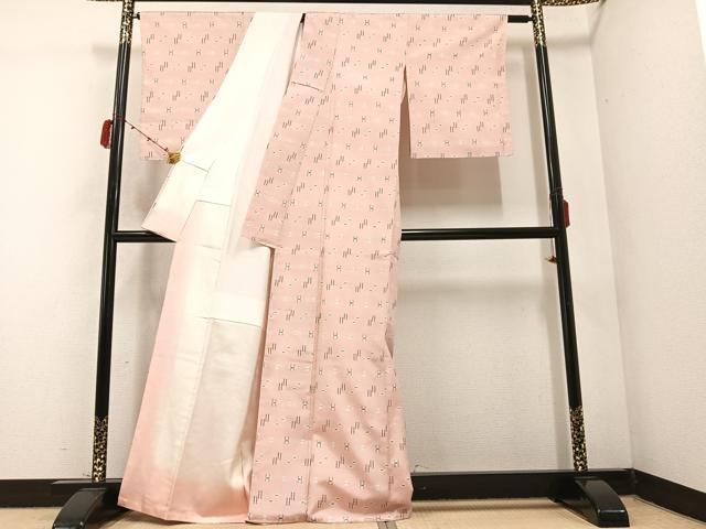 平和屋着物▽上質な紬 単衣 100亀甲 花唐草文 正絹 逸品 DAAT5976ud