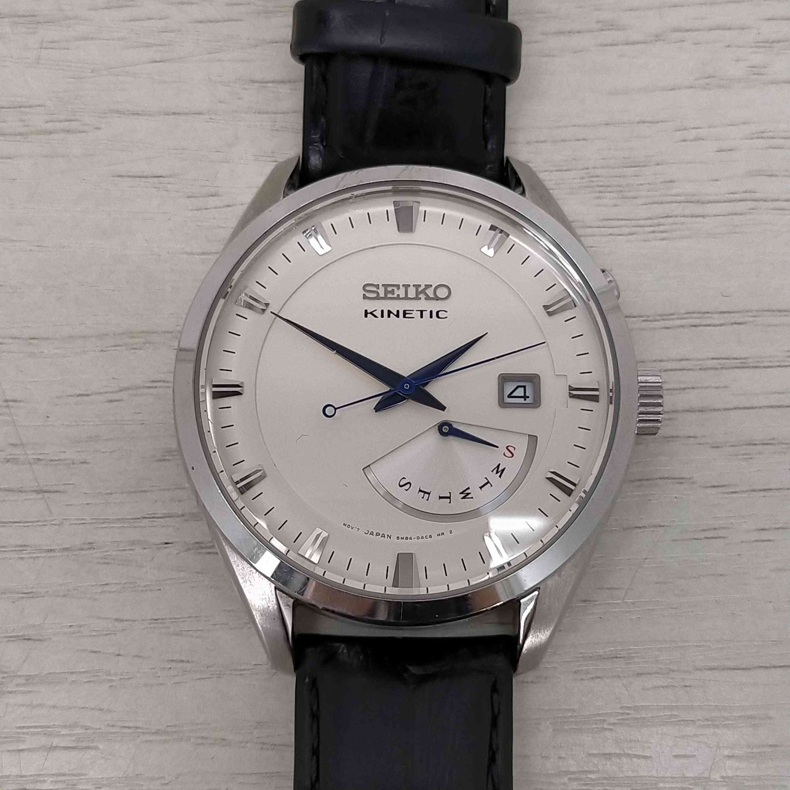 セイコー SEIKO 5M84-0AB0 キネティック 白文字盤 デイデイト メンズ