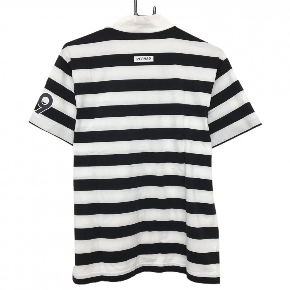 パーリーゲイツ 半袖ハイネックシャツ 白×黒 ボーダー コットン混