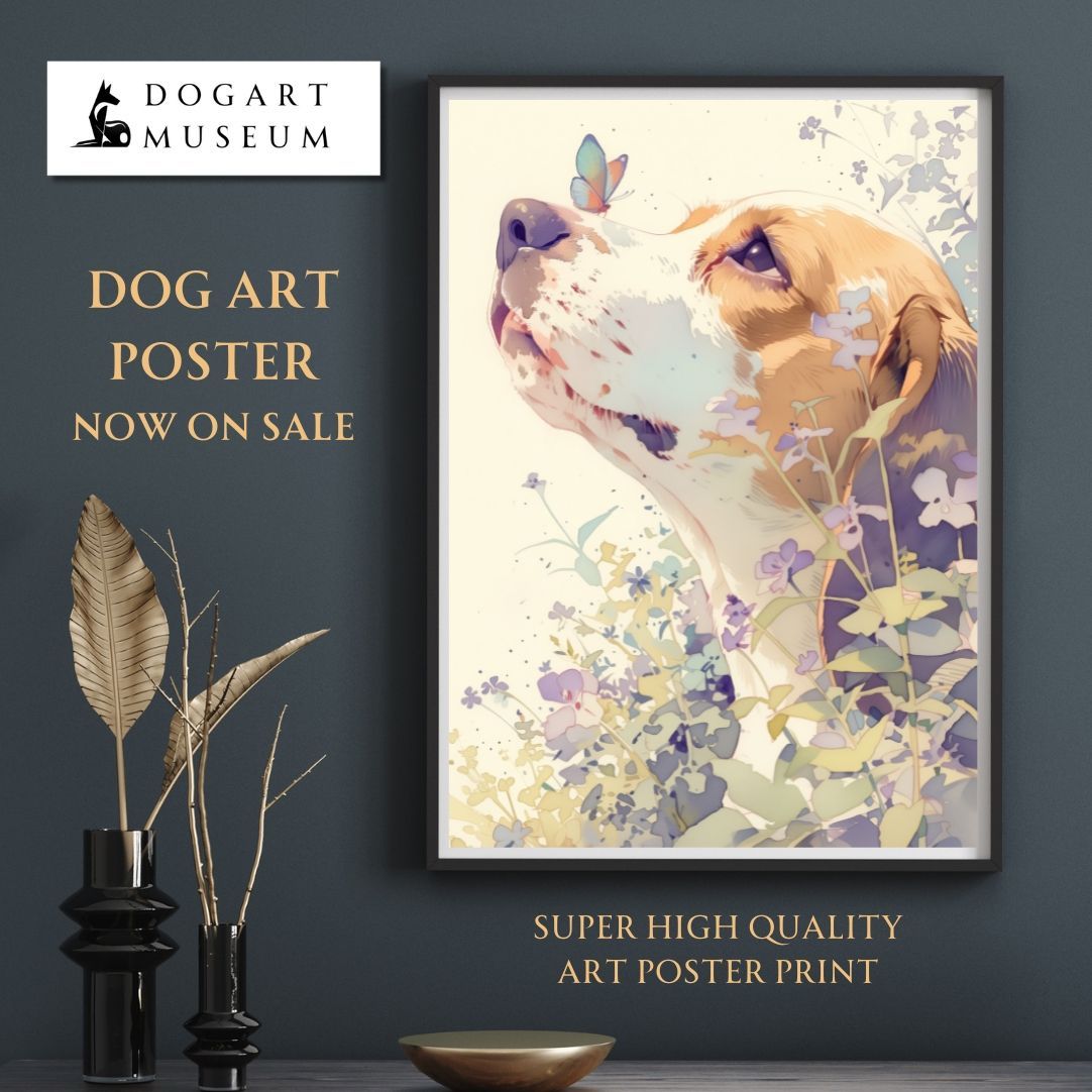 蝶犬戯舞 - ビーグル犬 No.1】春・蝶・アートポスター・犬の絵・犬