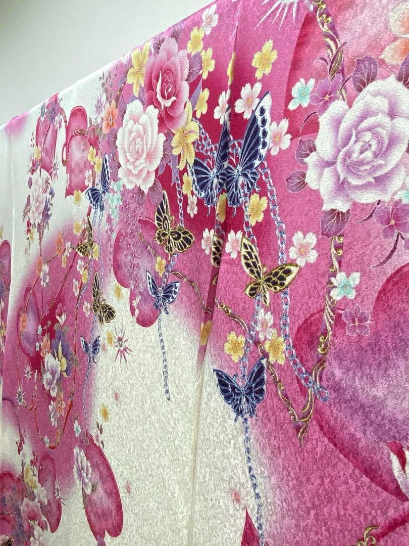 ブランド振袖 仮絵羽 Angel Heart 銀通し 正絹 未仕立て品 八掛付き