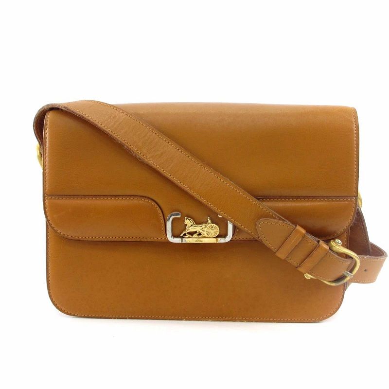 セリーヌ CELINE ヴィンテージ ショルダーバッグ ロゴ レザー ブラウン
